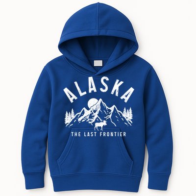 Alaska The Last Frontier Vintage Mountains Moose Hiking Gift Kids Hoodie
