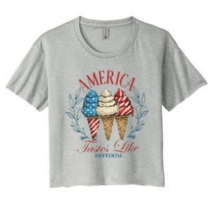 America Tastes Like Freedom American Girly 4th Of July Women's Crop Top Tee