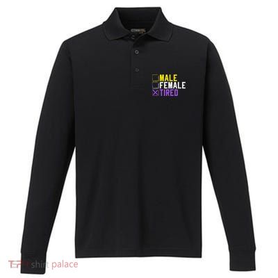 Asexual Transexual Lgbt Pride Gift Tired Non Binary Performance Long Sleeve Polo