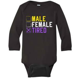 Asexual Transexual Lgbt Pride Gift Tired Non Binary Baby Long Sleeve Bodysuit