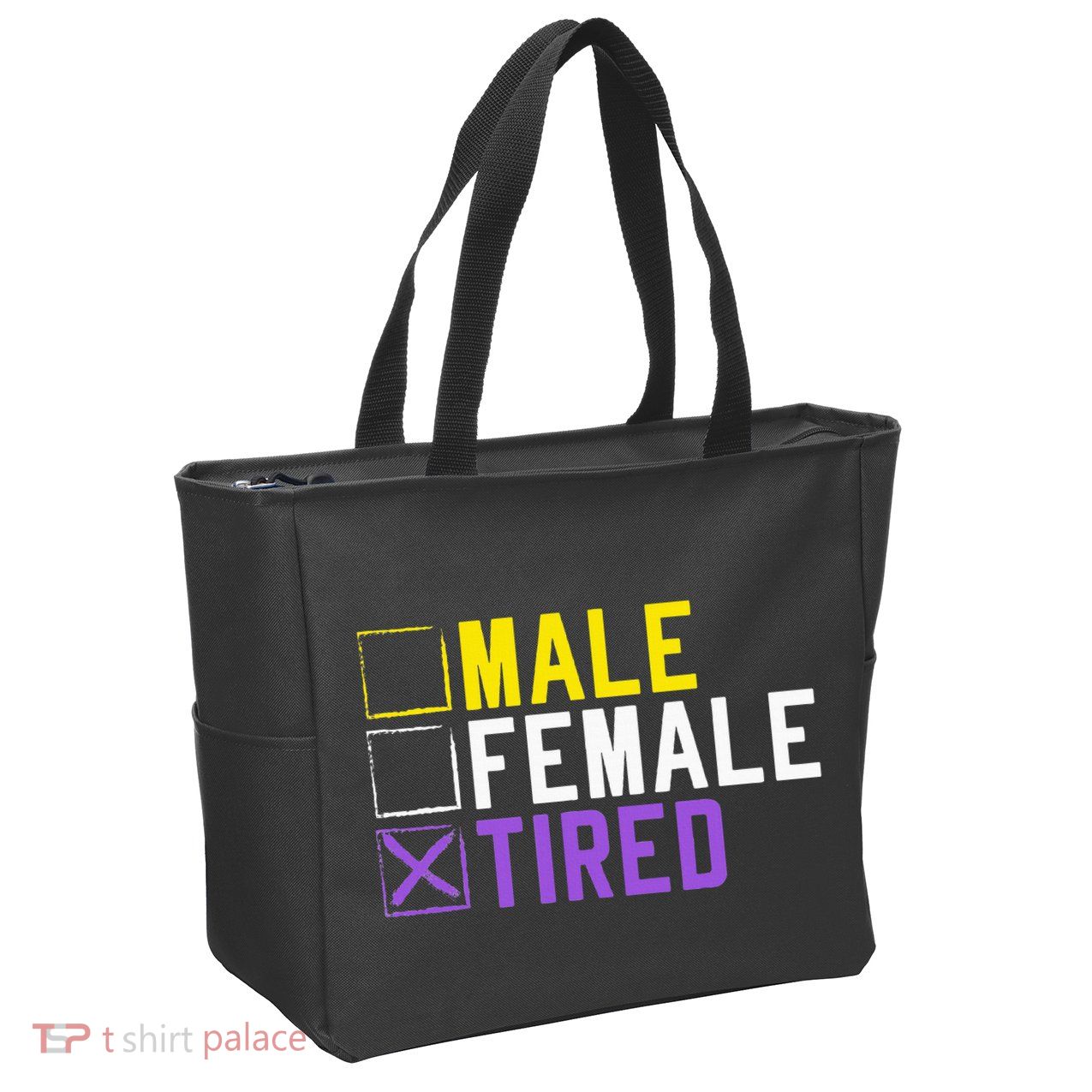 Asexual Transexual Lgbt Pride Gift Tired Non Binary Zip Tote Bag