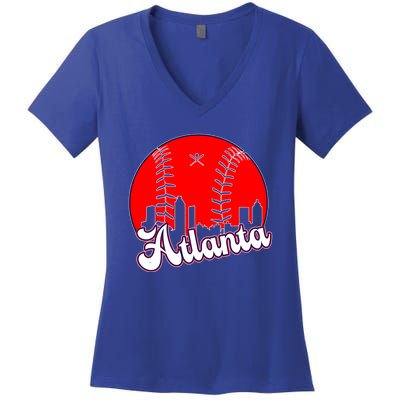 Atlanta Baseball ATL Skyline Women's V-Neck T-Shirt