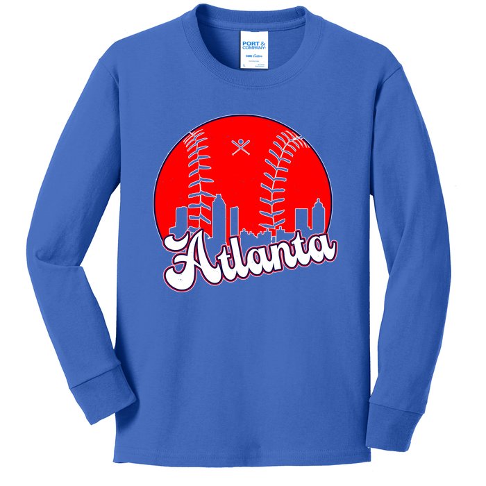 Atlanta Baseball ATL Skyline Kids Long Sleeve Shirt