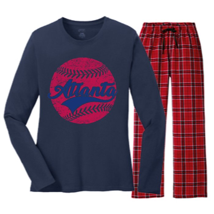 Atlanta Vintage Baseball Fan Women's Long Sleeve Flannel Pajama Set 