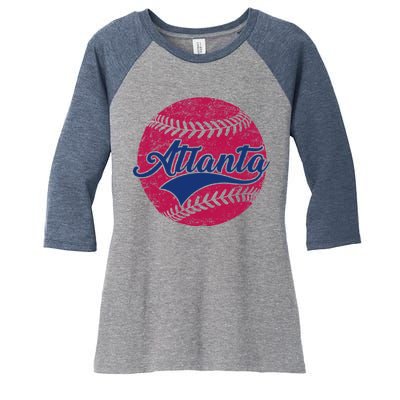 Atlanta Vintage Baseball Fan Women's Tri-Blend 3/4-Sleeve Raglan Shirt