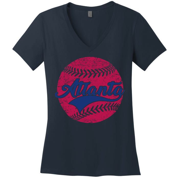 Atlanta Vintage Baseball Fan Women's V-Neck T-Shirt