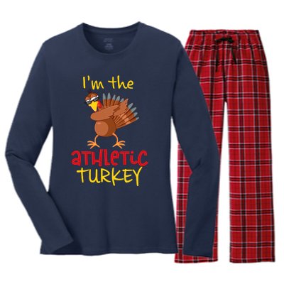 Athletic Turkey Matching Family Group Thanksgiving Party Women's Long Sleeve Flannel Pajama Set 