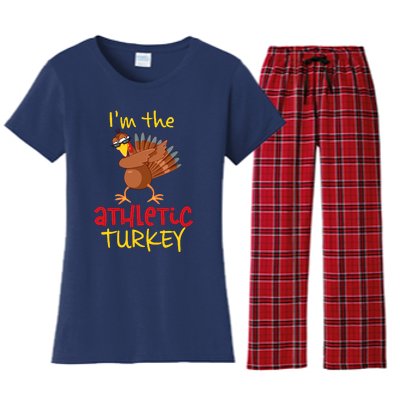 Athletic Turkey Matching Family Group Thanksgiving Party Women's Flannel Pajama Set