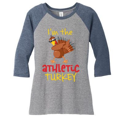 Athletic Turkey Matching Family Group Thanksgiving Party Women's Tri-Blend 3/4-Sleeve Raglan Shirt