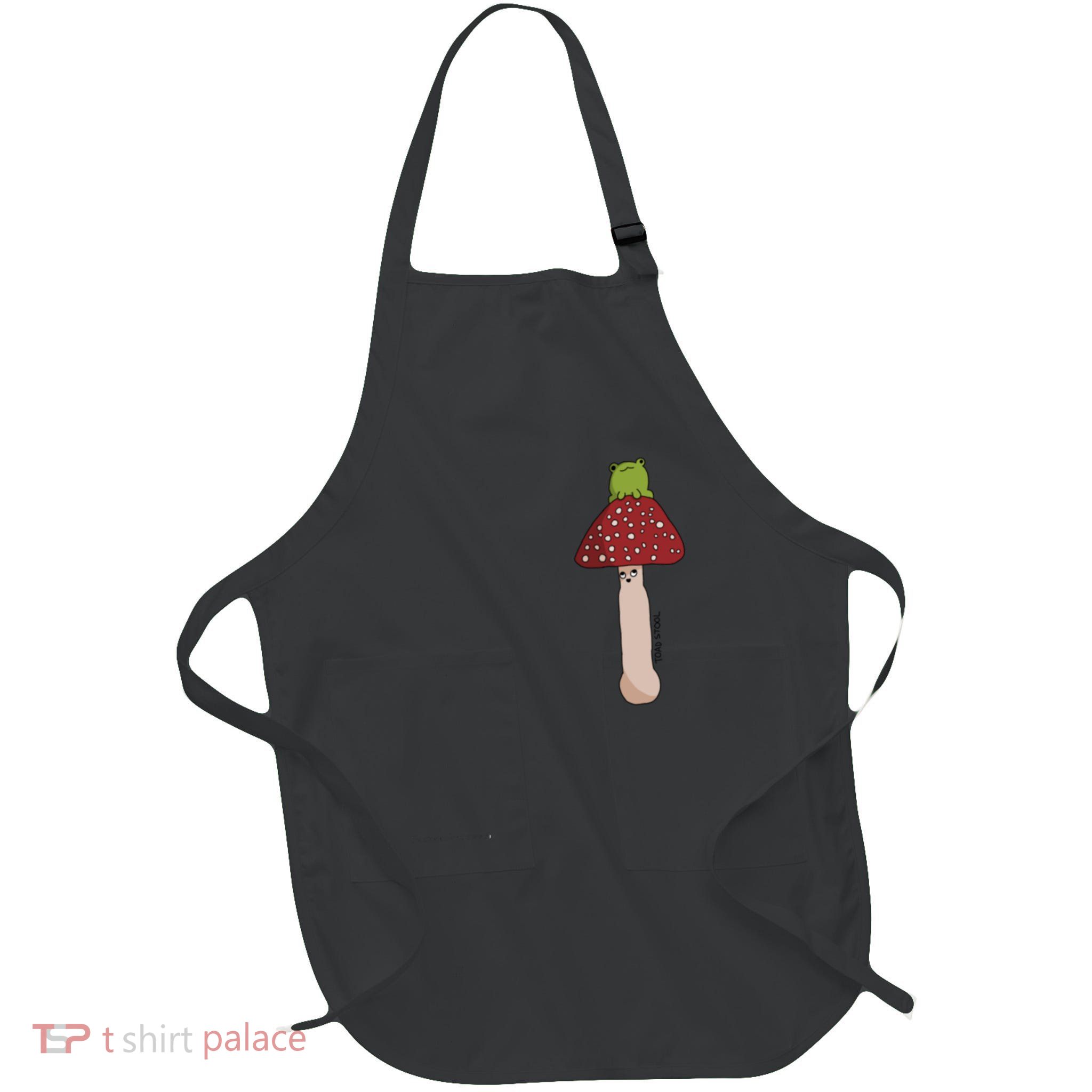 A Toadstool Mushroom With A Little Friend Full-Length Apron With Pockets