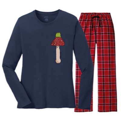 A Toadstool Mushroom With A Little Friend Women's Long Sleeve Flannel Pajama Set 