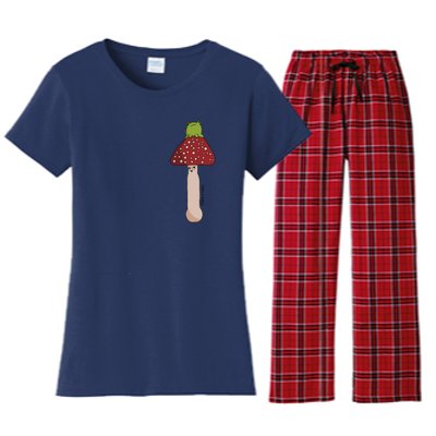 A Toadstool Mushroom With A Little Friend Women's Flannel Pajama Set