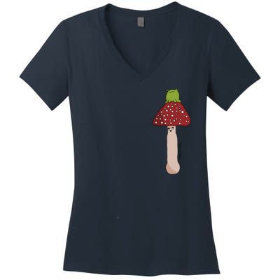 A Toadstool Mushroom With A Little Friend Women's V-Neck T-Shirt