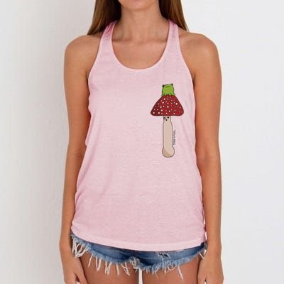 A Toadstool Mushroom With A Little Friend Women's Knotted Racerback Tank