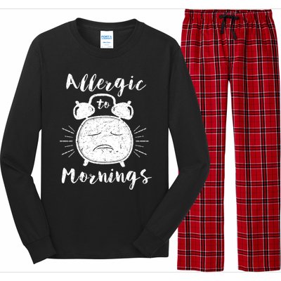 Allergic To Mornings Funny Morning Person Hate Alarm Clock Cute Gift Long Sleeve Pajama Set