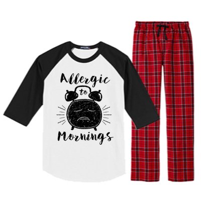 Allergic To Mornings Funny Morning Person Hate Alarm Clock Cute Gift Raglan Sleeve Pajama Set