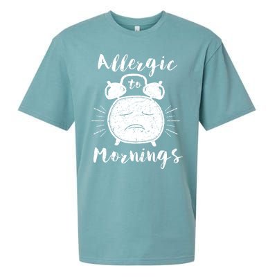 Allergic To Mornings Funny Morning Person Hate Alarm Clock Cute Gift Sueded Cloud Jersey T-Shirt