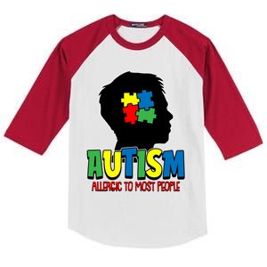 Allergic To Most People Autistic Support Autism Awareness Gift Kids Colorblock Raglan Jersey