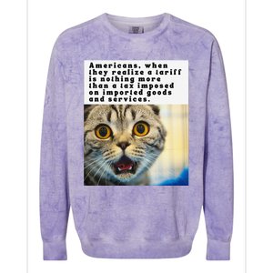 A Tariff Meme With A Funny Image Of A Surprised Cat Colorblast Crewneck Sweatshirt