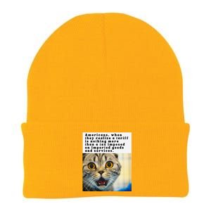 A Tariff Meme With A Funny Image Of A Surprised Cat Knit Cap Winter Beanie