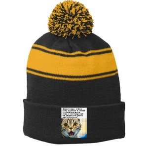 A Tariff Meme With A Funny Image Of A Surprised Cat Stripe Pom Pom Beanie