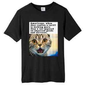 A Tariff Meme With A Funny Image Of A Surprised Cat Tall Fusion ChromaSoft Performance T-Shirt