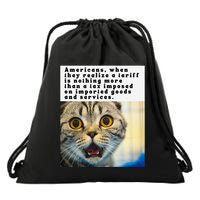 A Tariff Meme With A Funny Image Of A Surprised Cat Drawstring Bag