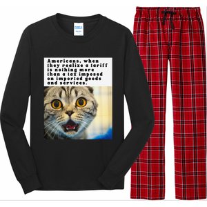 A Tariff Meme With A Funny Image Of A Surprised Cat Long Sleeve Pajama Set