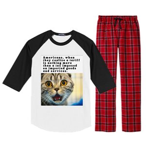 A Tariff Meme With A Funny Image Of A Surprised Cat Raglan Sleeve Pajama Set