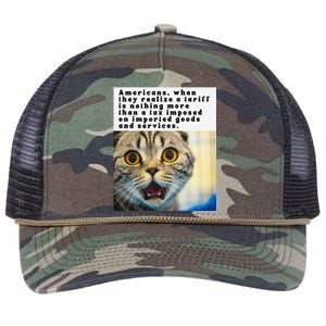 A Tariff Meme With A Funny Image Of A Surprised Cat Retro Rope Trucker Hat Cap