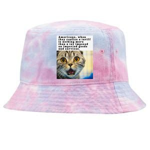 A Tariff Meme With A Funny Image Of A Surprised Cat Tie-Dyed Bucket Hat