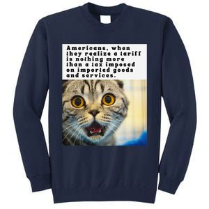 A Tariff Meme With A Funny Image Of A Surprised Cat Tall Sweatshirt