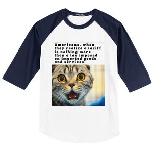 A Tariff Meme With A Funny Image Of A Surprised Cat Baseball Sleeve Shirt