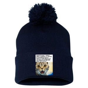 A Tariff Meme With A Funny Image Of A Surprised Cat Pom Pom 12in Knit Beanie