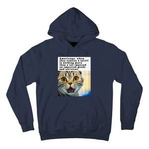 A Tariff Meme With A Funny Image Of A Surprised Cat Tall Hoodie