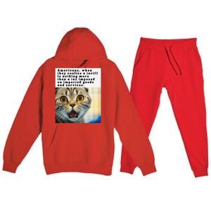 A Tariff Meme With A Funny Image Of A Surprised Cat Premium Hooded Sweatsuit Set