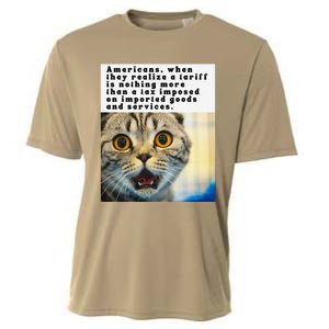 A Tariff Meme With A Funny Image Of A Surprised Cat Cooling Performance Crew T-Shirt