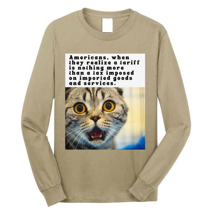 A Tariff Meme With A Funny Image Of A Surprised Cat Long Sleeve Shirt