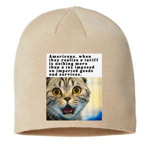 A Tariff Meme With A Funny Image Of A Surprised Cat Sustainable Beanie