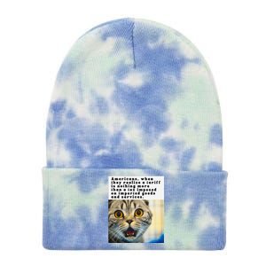 A Tariff Meme With A Funny Image Of A Surprised Cat Tie Dye 12in Knit Beanie