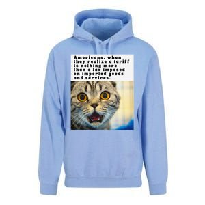 A Tariff Meme With A Funny Image Of A Surprised Cat Unisex Surf Hoodie