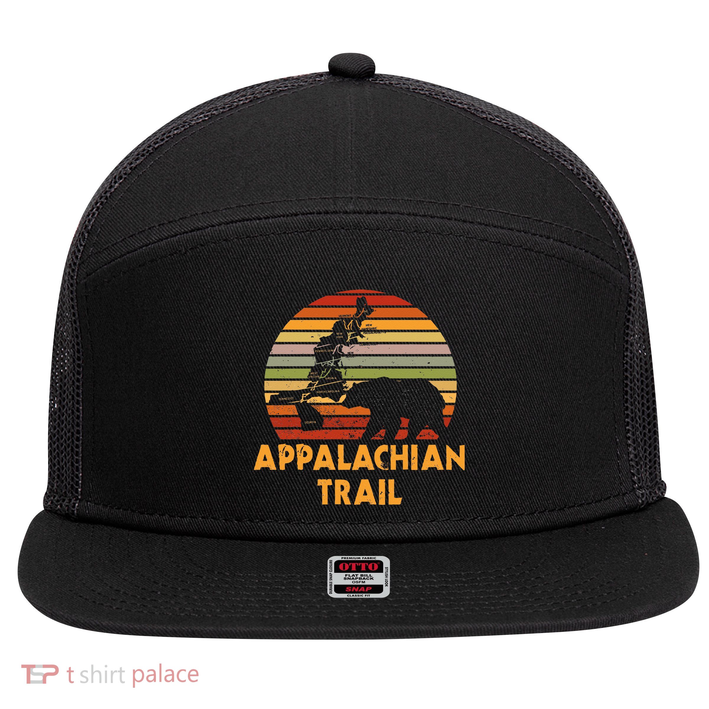 Appalachian Trail Map With Bear 7 Panel Mesh Trucker Snapback Hat