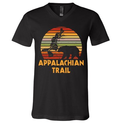 Appalachian Trail Map With Bear V-Neck T-Shirt