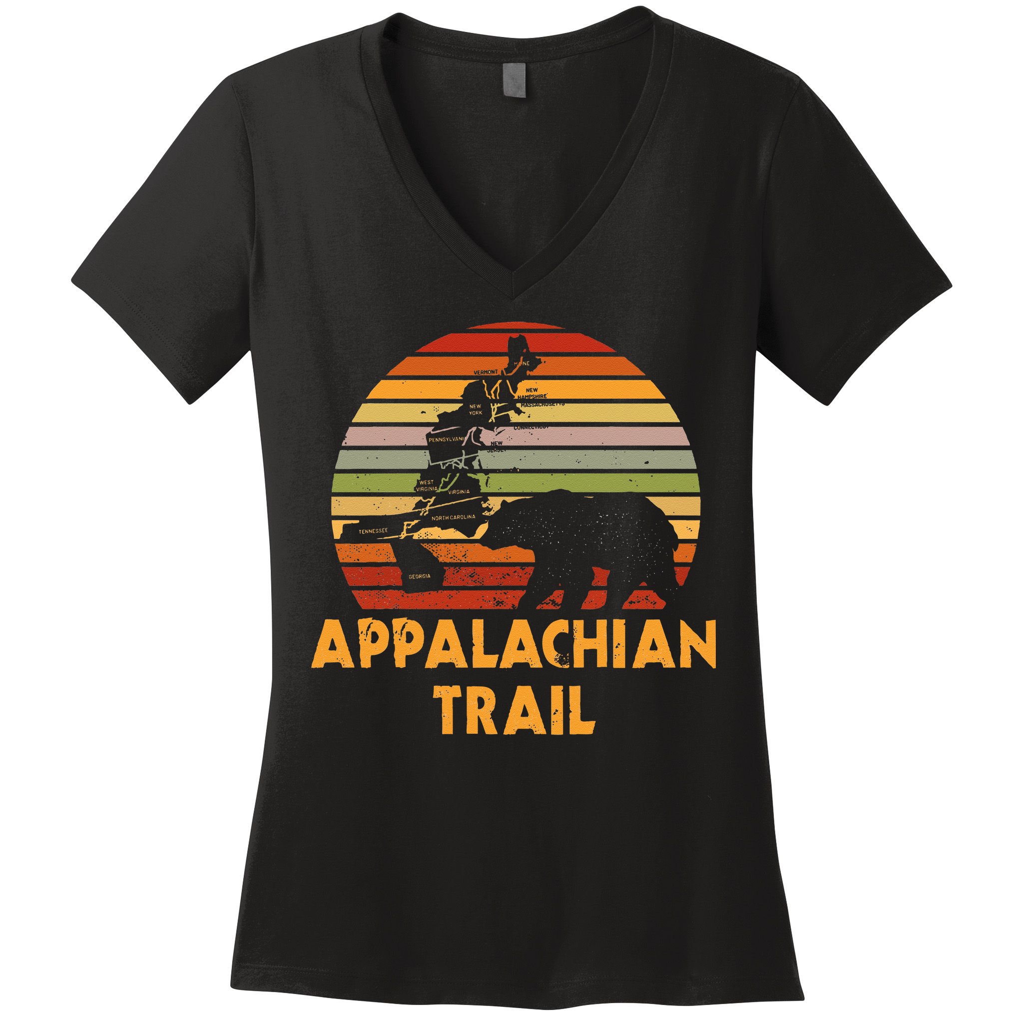 Appalachian Trail Map With Bear Women's V-Neck T-Shirt