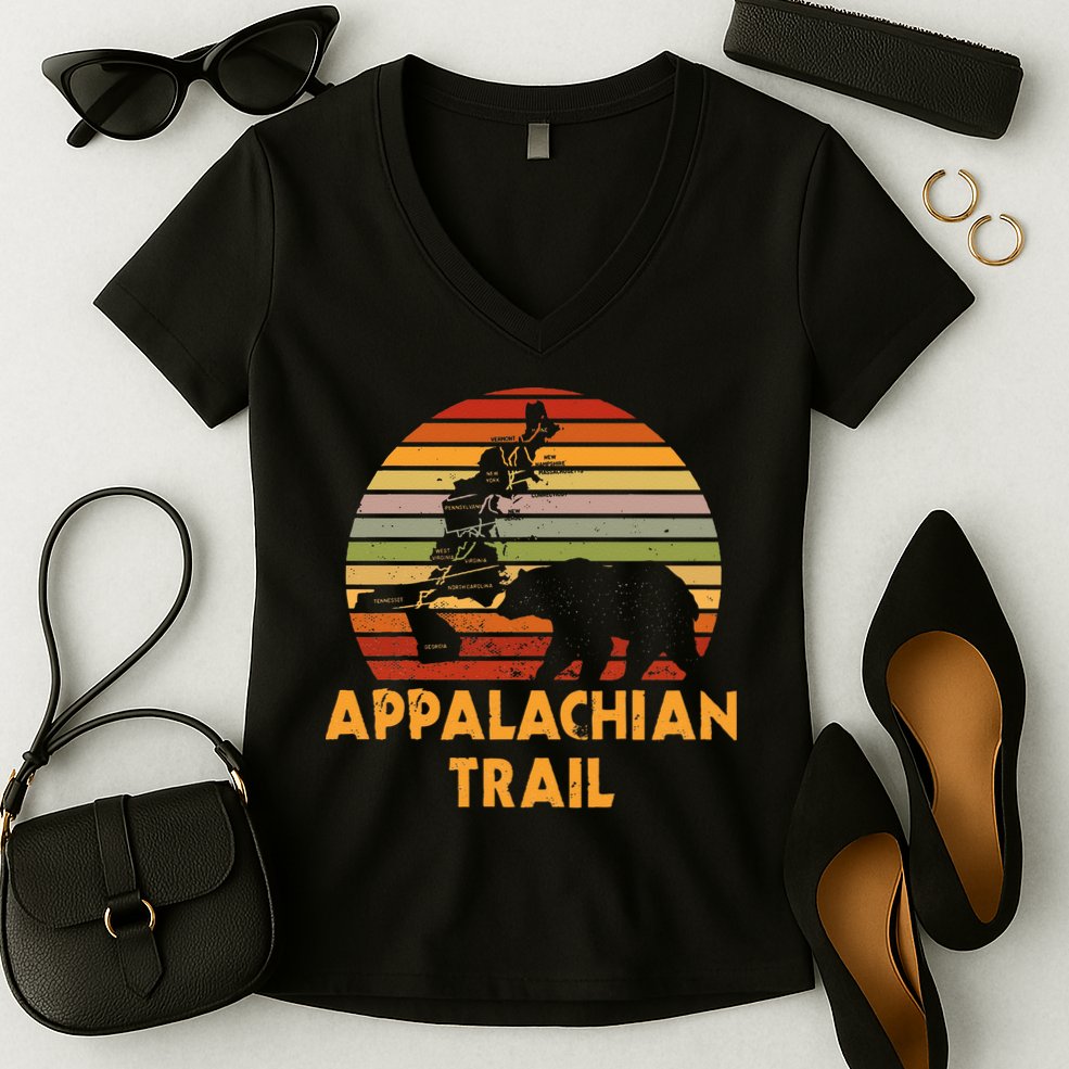 Appalachian Trail Map With Bear Women's V-Neck T-Shirt