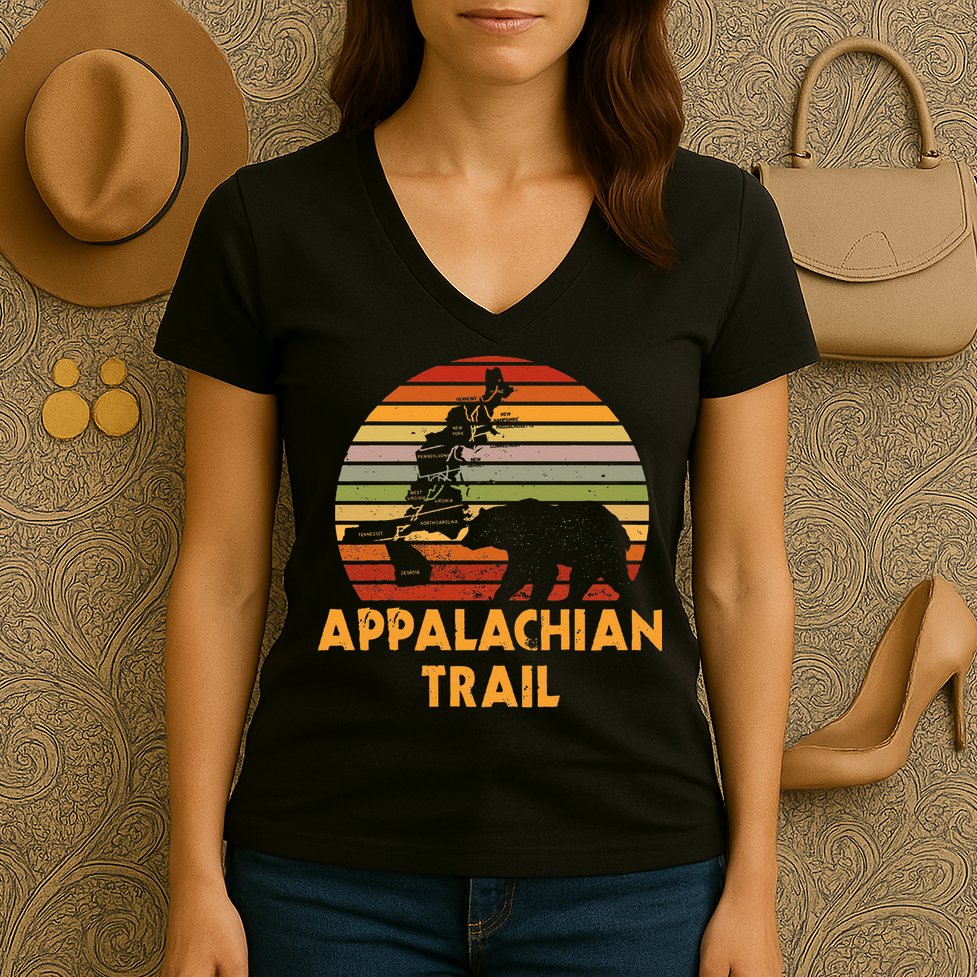 Appalachian Trail Map With Bear Women's V-Neck T-Shirt