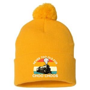 Adult Train Never Too Old For Choo Choos Retro Locomotive Pom Pom 12in Knit Beanie