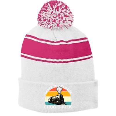 Adult Train Never Too Old For Choo Choos Retro Locomotive Stripe Pom Pom Beanie