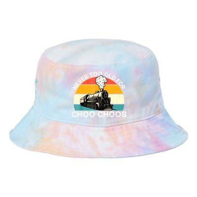 Adult Train Never Too Old For Choo Choos Retro Locomotive Tie Dye Newport Bucket Hat