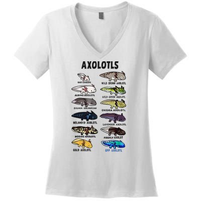 Axolotl Types Names List Women's V-Neck T-Shirt